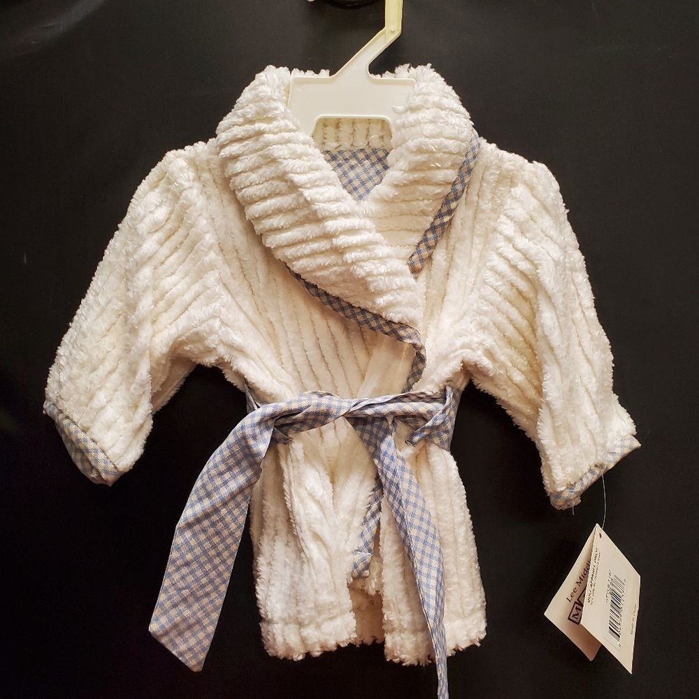 VTG Lee Middleton Original Dolls, Inc. Doll Robe White with Blue Gingham Trim